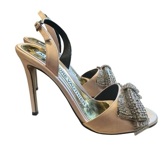 Revolve ALEXANDRE VAUTHIER Pink Satin Crystal Embellished Bow Slingback Heels - Picture 5 of 10
